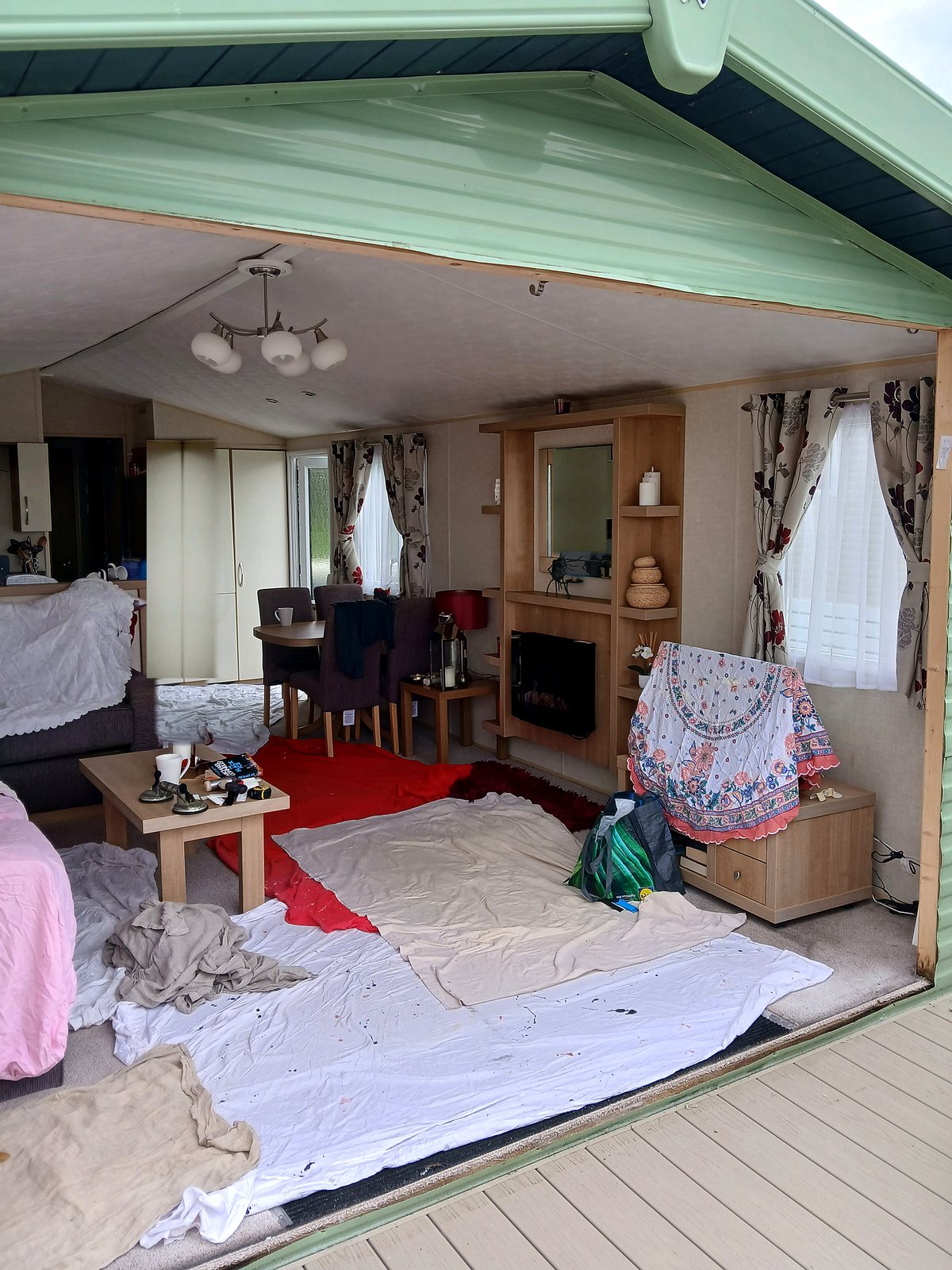 Caravan patio door opening with the old doors removed before the new set was fitted